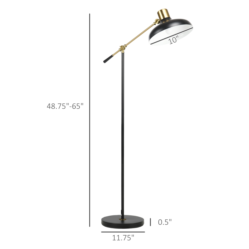 HOMCOM Adjustable Floor Lamps for Living Room, Standing Lamp for Bedroom with Balance Arm, Tall Black and Gold Lamp
