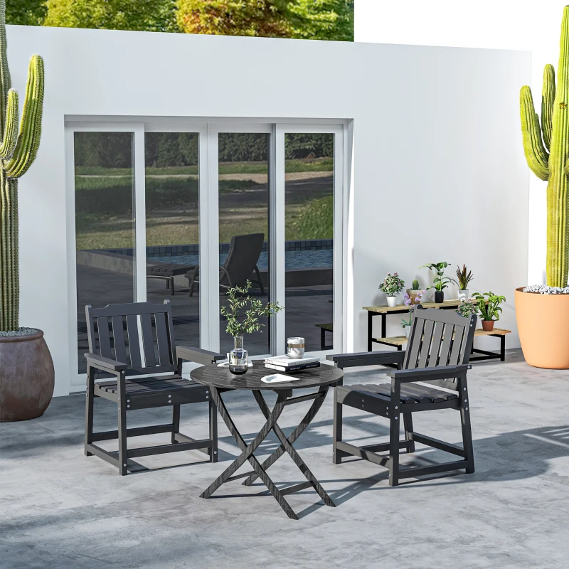 Outsunny 2 Piece All-Weather Patio Chairs, HDPE Patio Dining Chair Set, Heavy Duty Wood-Like Outdoor Furniture, Black