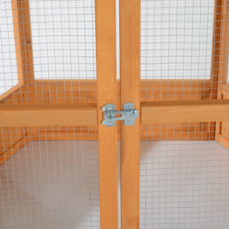 PawHut 69" Wooden Hexagonal Outdoor Aviary Flight Bird Cage With Covered Roof, Brown(m-6)