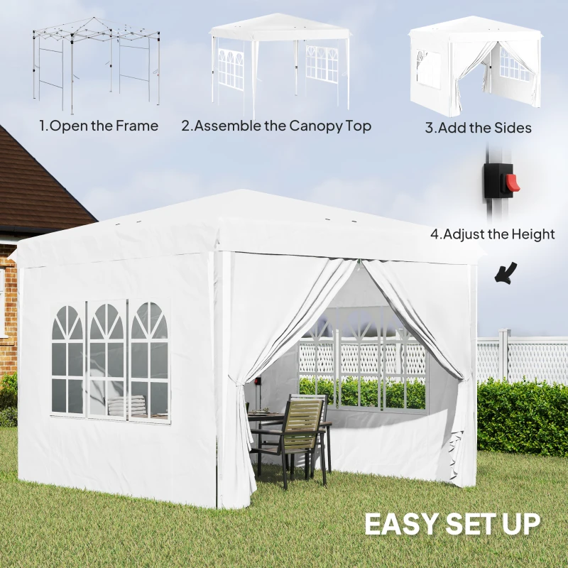 Outsunny 10' x 10' Pop-Up Canopy Tent with Sidewalls, Height-Adjustable, Carry Bag Included, for Outdoor, Garden, Patio, White