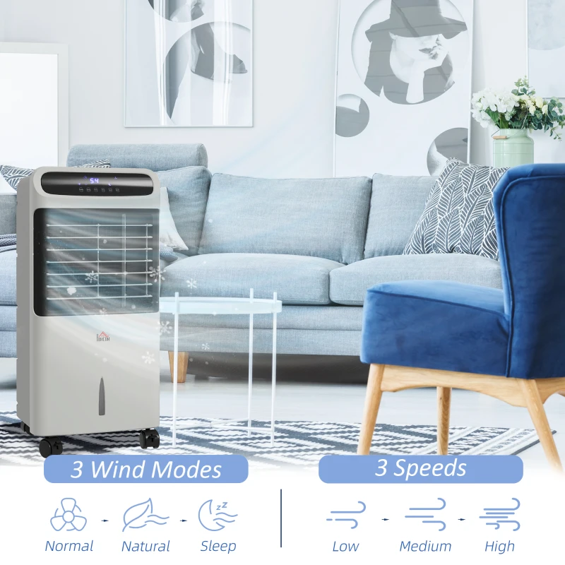 HOMCOM 3-In-1 Ice Cooling Fan, Mobile Evaporative Air Cooler with Remote, Timer, Oscillating for Home Office, Bedroom, Gray
