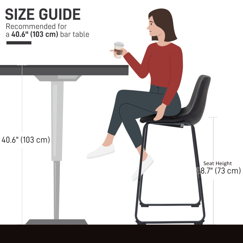 HOMCOM Bar Height Bar Stools Set of 2, Vintage PU Leather Bar Chairs, Kitchen Stools with Footrest for Home Bar, Dark Brown