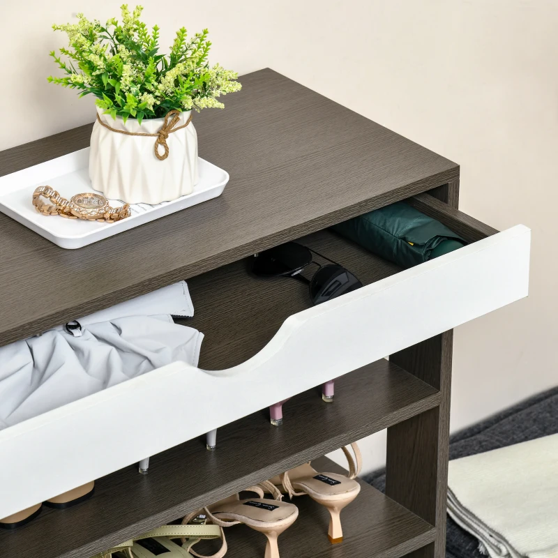 HOMCOM Shoe Rack, Free Standing Shoe Cabinet with Drawer and 5-tier Storage Shelf, Shoe Storage Organizer for Entryway, Grey