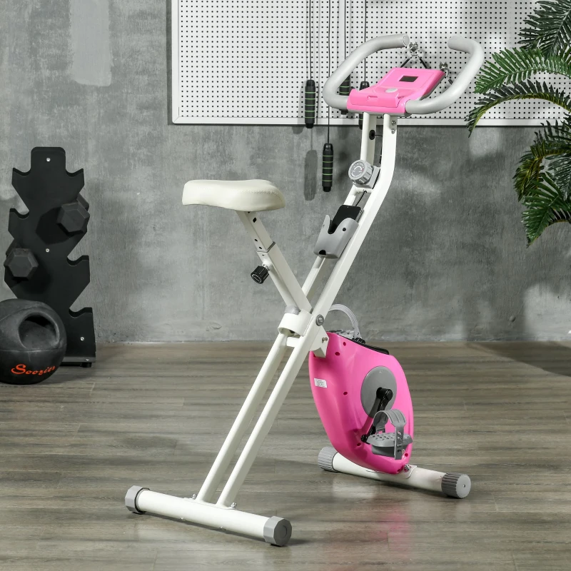 Soozier Foldable Exercise Bike Indoor Stationary Bike w/ 8-Level Magnetic Resistance LCD Screen Phone Holder for Home Gym Pink