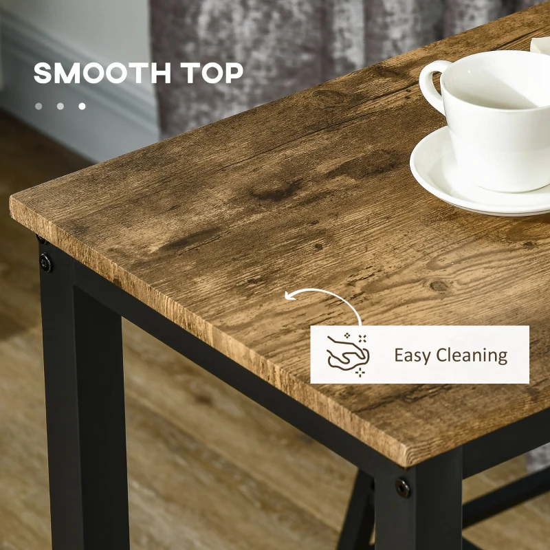 HOMCOM Industrial Dining Table Set, 3 Piece Rectangular Bar Table and Chairs Set, Breakfast Table Set for Kitchen, Living Room, Rustic Brown