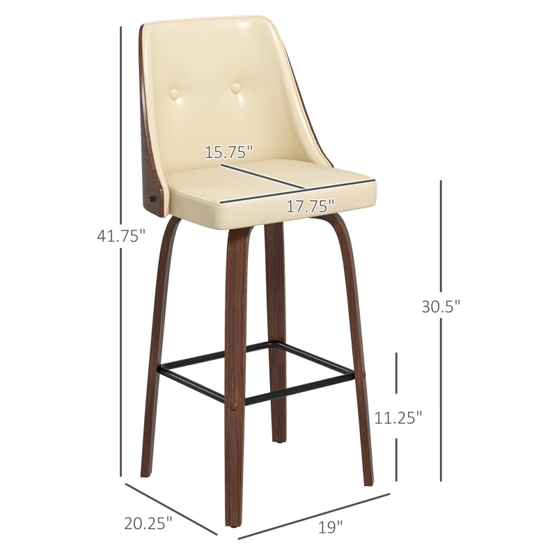 HOMCOM Bar Height Bar Stools Set of 2, Beige