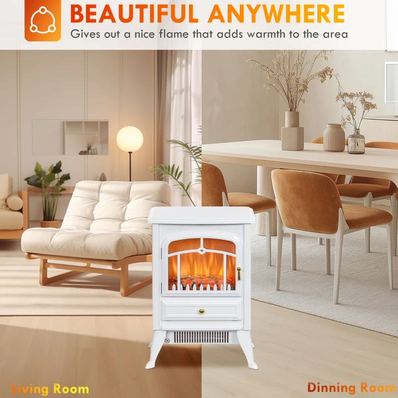 HOMCOM Fireplace Stove, Electric Fireplace Heater with Realistic LED Flames and Logs, 725W/1450W, White