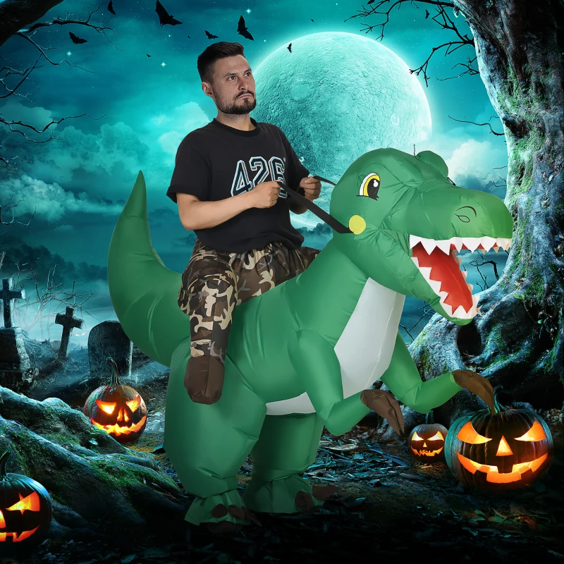 HOMCOM Halloween Inflatable Costume, Ride on Dinosaur Costumes for Adults, Funny Blow up Costume for Party, Cosplay, Green