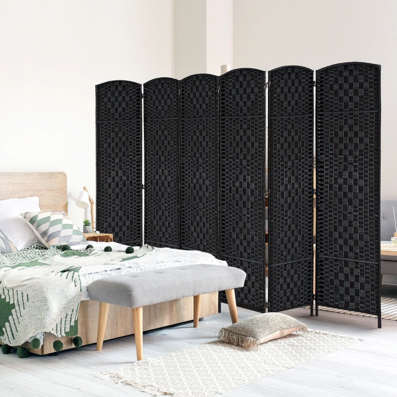 HOMCOM 6ft Folding Room Divider, 6 Panel Wall Partition with Wooden Frame for Bedroom, Home Office, Black