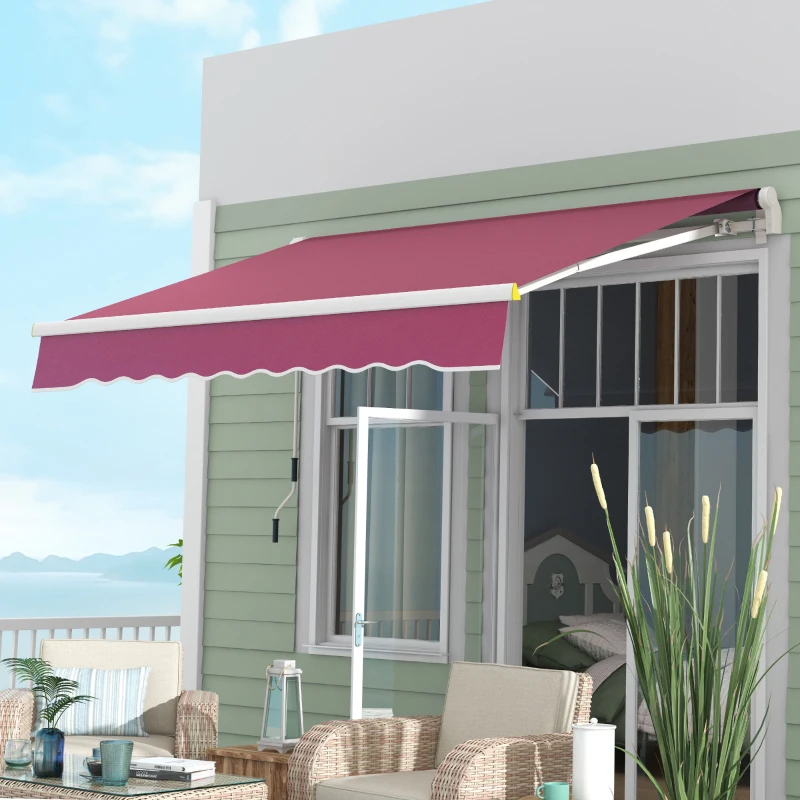 Outsunny 8' x 6.5' Manual Retractable Awning with LED Lights, Aluminum Sun Canopies for Patio Door Window, Wine Red