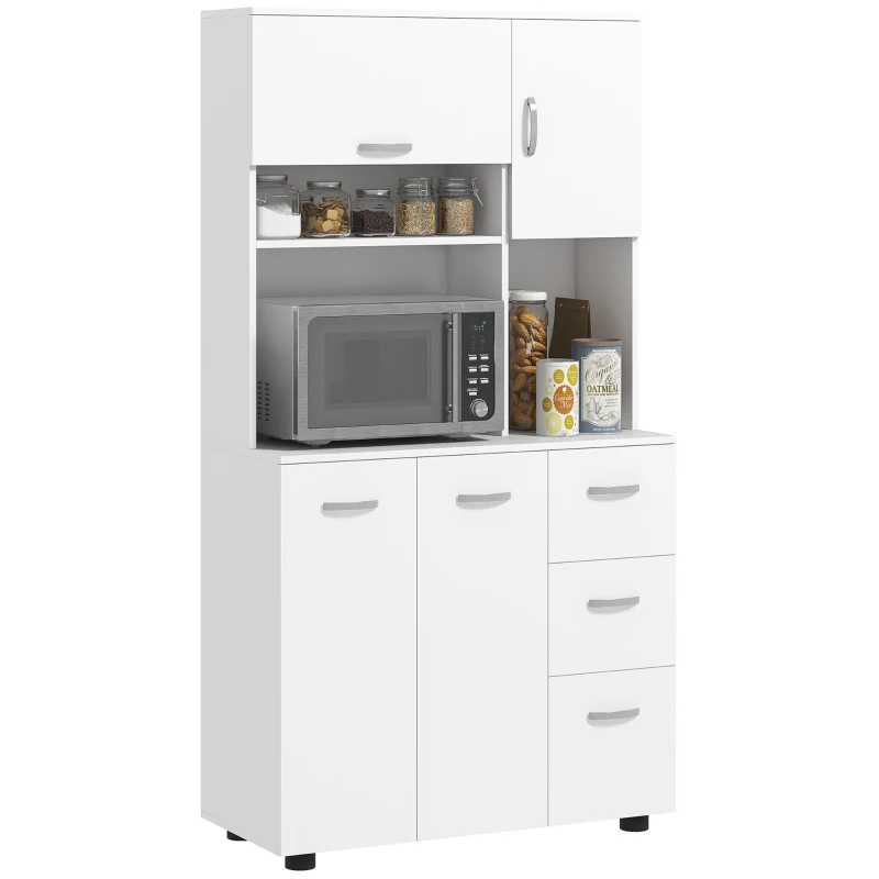 HOMCOM 66" Buffet with Hutch, Freestanding Kitchen Pantry with 2 Large Cabinets, 1 Pull Up Cabinet, 3 Drawers, White