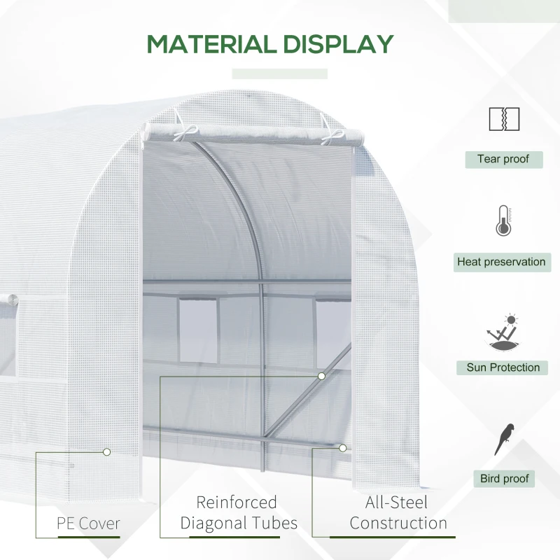 Outsunny 14.6x6.6x6.6ft Walk-in Tunnel Greenhouse Portable Garden Plant Growing Warm House with Door and Ventilation Window White