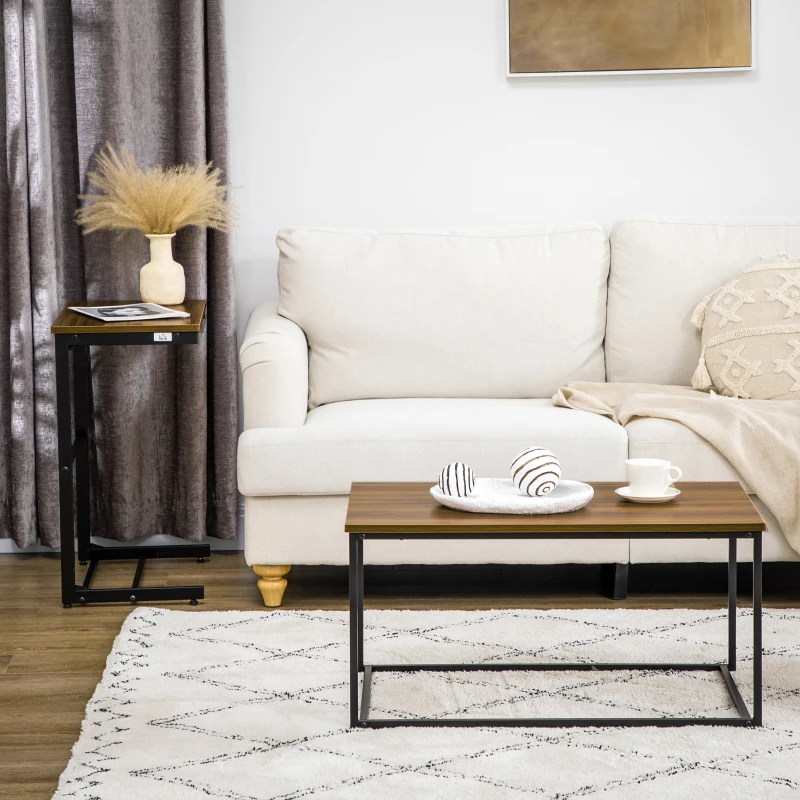 HOMCOM Industrial Style Nesting Tables Set of 2 w/ Metal Frame for Living Room