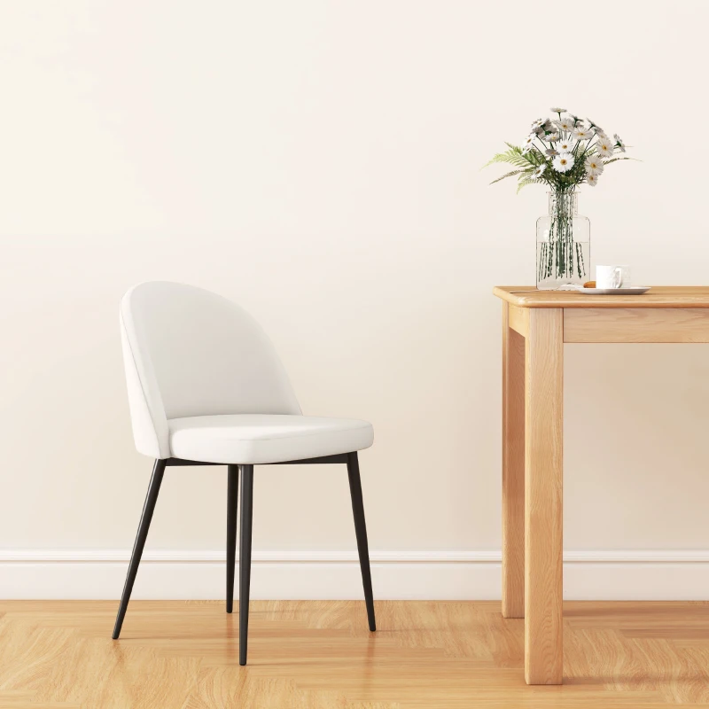 HOMCOM Set of 2 Mid-Back Dining Chair, Mid-Back Velvet-touch Upholstery Kitchen Chair for Living Room Dining Room, Cream White