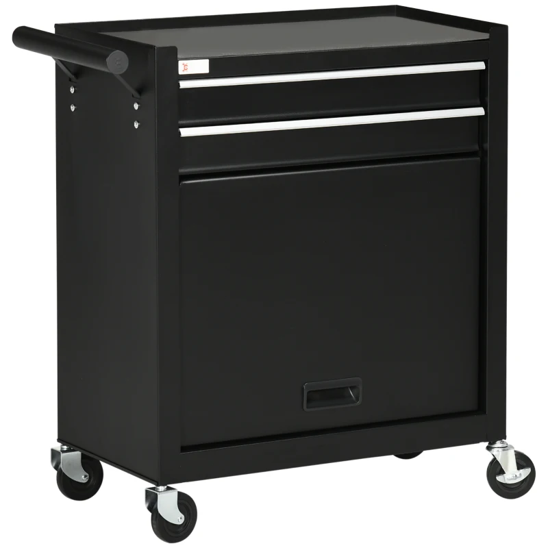 DURHAND 2-Drawer Rolling Tool Chest on Wheels, Metal Tool Cabinet for Warehouse, Workshop and Garage, Black