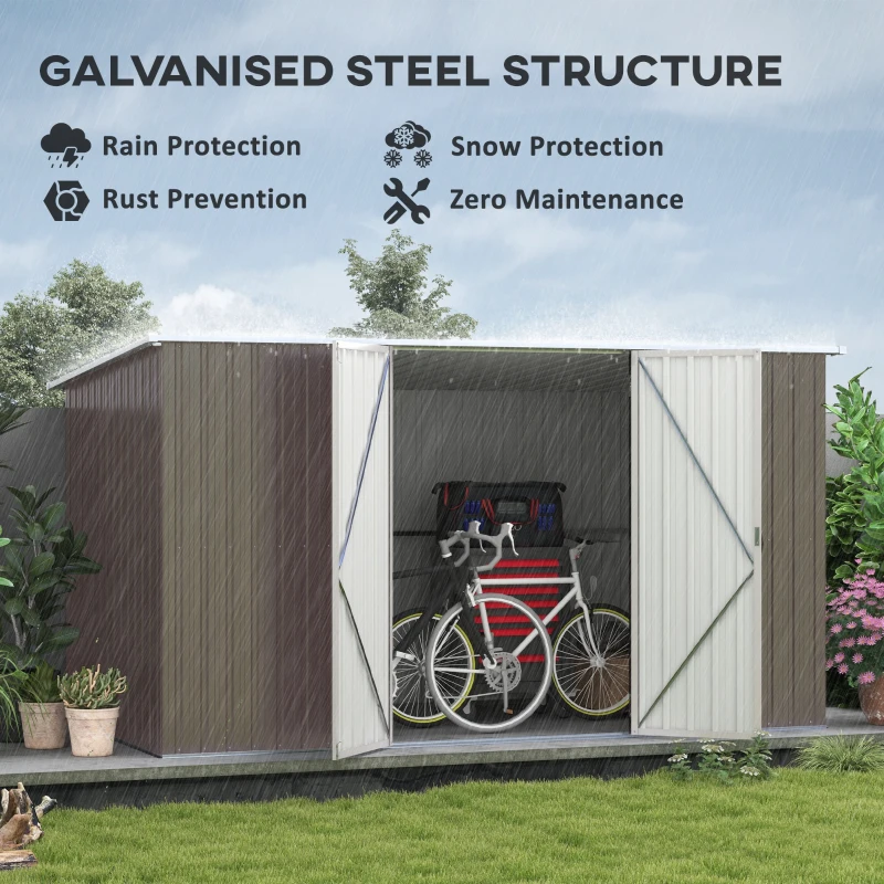 Outsunny 11.2' x 5.6' Storage Shed w/ Lockable Door, Galvanized Metal Utility Outdoor Shed for Backyard, Bike, Patio, Light Gray