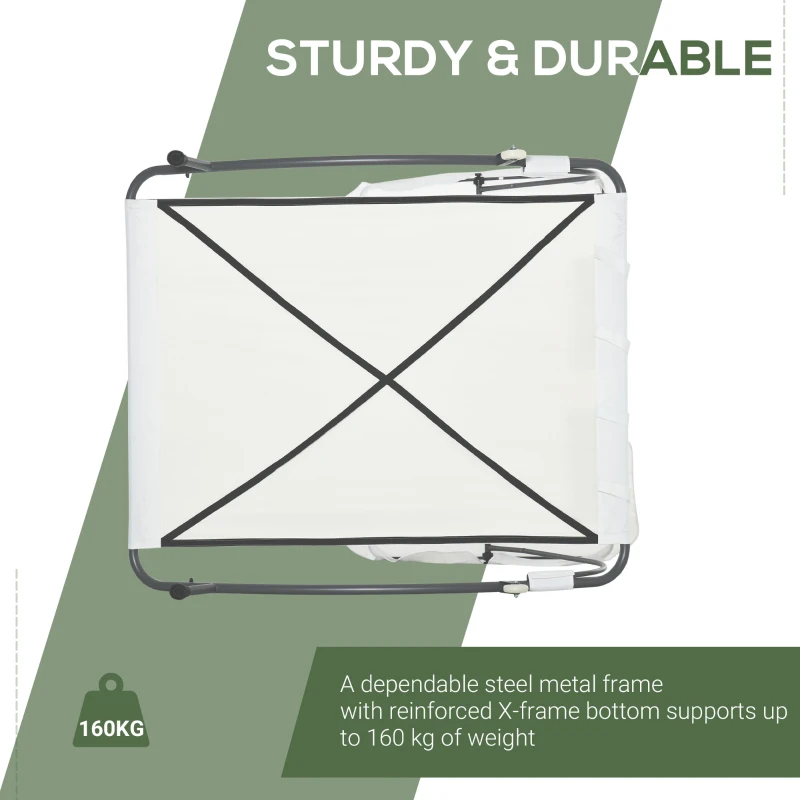 Outsunny Patio Double Chaise, Outdoor Lounge Bed with Canopy and Headrest Pillow, Portable Patio Sunbed Hammock Lounger, Cream White