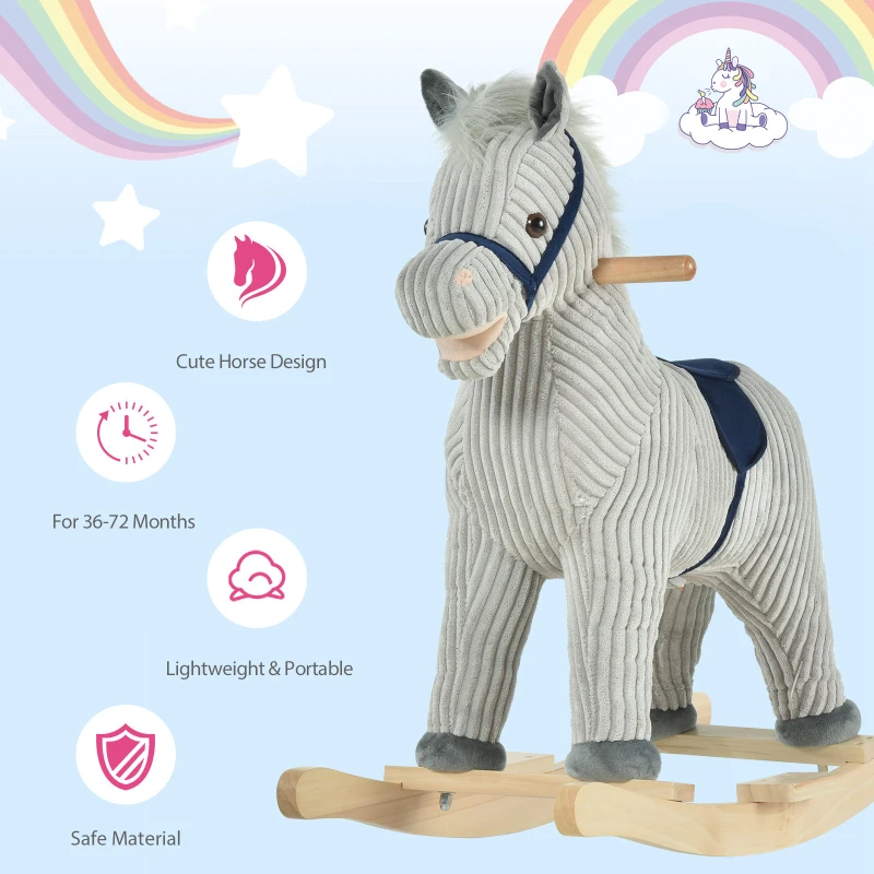 Qaba Kids Rocking Horse Plush Ride on Horse Toddle Rocker for 36-72 Months