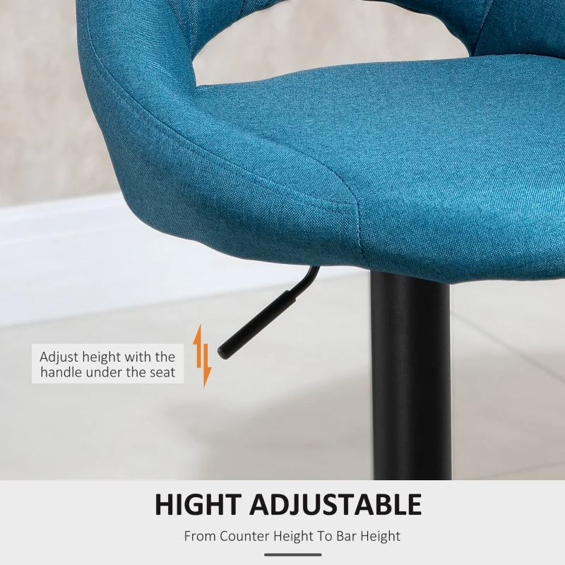 HOMCOM Bar Stools Set of 2, Swivel Bar Height Barstools Chairs with Adjustable Height, Round Heavy Metal Base, and Footrest, Blue