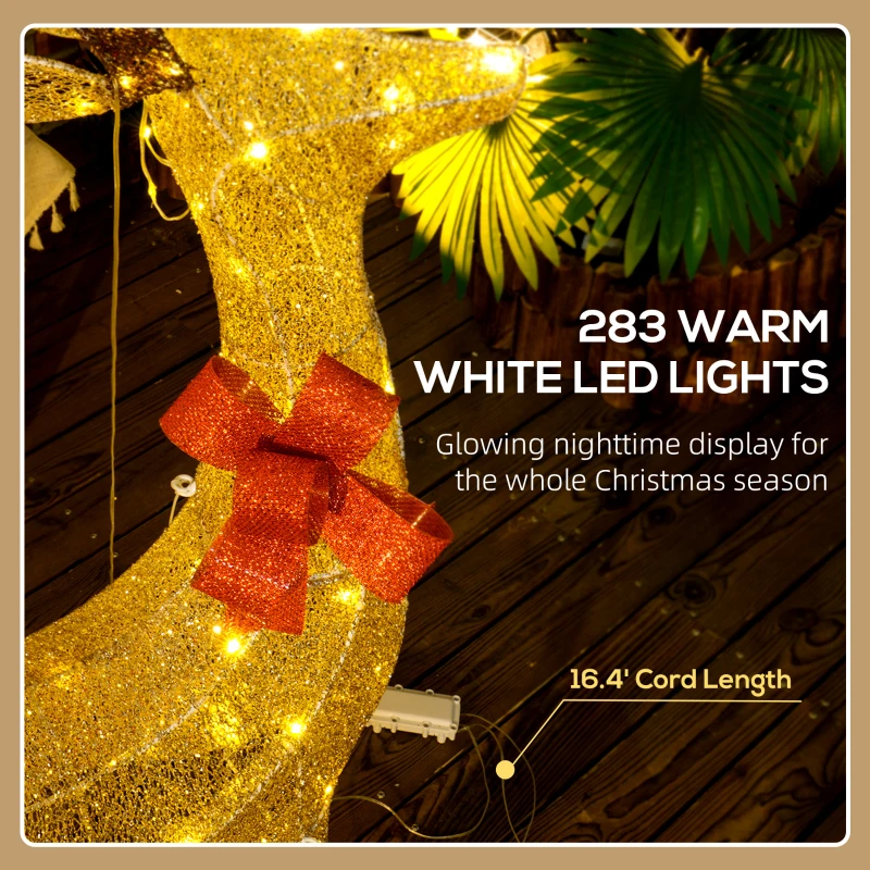 Outsunny Lighted Reindeer Christmas Decorations, 3-Piece Light Up Christmas Deer Family Set with LEDs for Outdoor, Gold