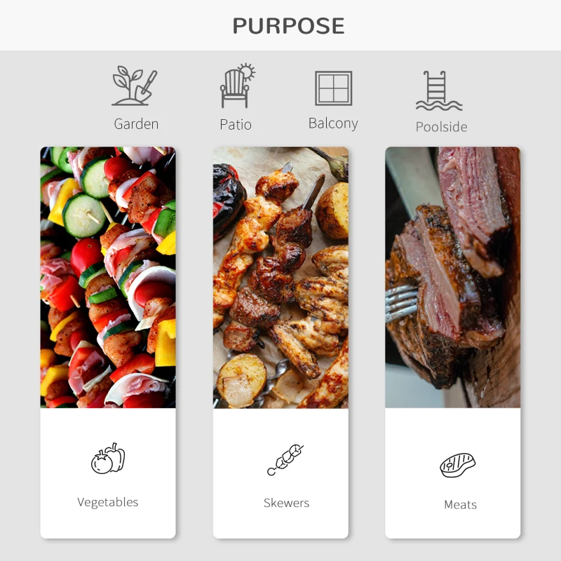 Outsunny Portable Outdoor Charcoal BBQ Grill Kebab Barbecue Charcoal Stainless Steel Smoker Camping Cooking