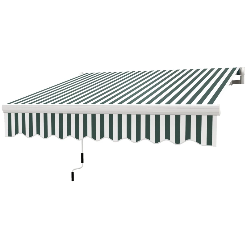 Outsunny 8' x 6.6' Patio Retractable Awning, Manual Exterior Sun Shade Deck Window Cover, Green Striped