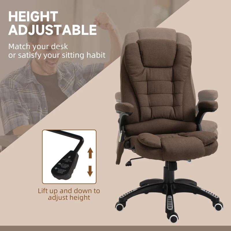 Vinsetto Reclining Massage Office Chair, Executive Office Chair with High Back, Swivel Wheels, Brown