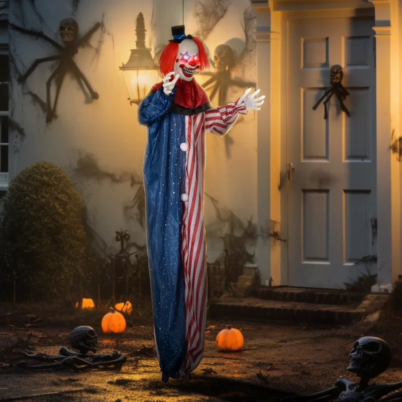 HOMCOM 6' Clown Animatronic, Life Size Outdoor Halloween Decoration with Motion Activated Sound & Light Up Eyes