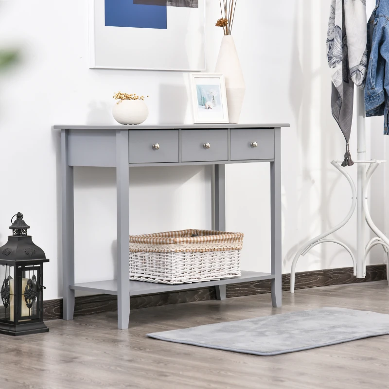HOMCOM Console Table Industrial Desk with Drawer Bottom Shelf & Large Tabletop for Entryway or Living Room, Gray