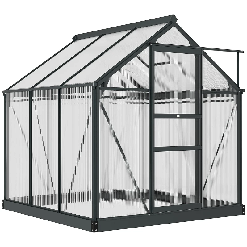 Outsunny Greenhouse Garden, Green House, Outdoor Greenhouse Kit, PC Board with Sliding Door, 6.2' x 6.3' x 6.6', Grey