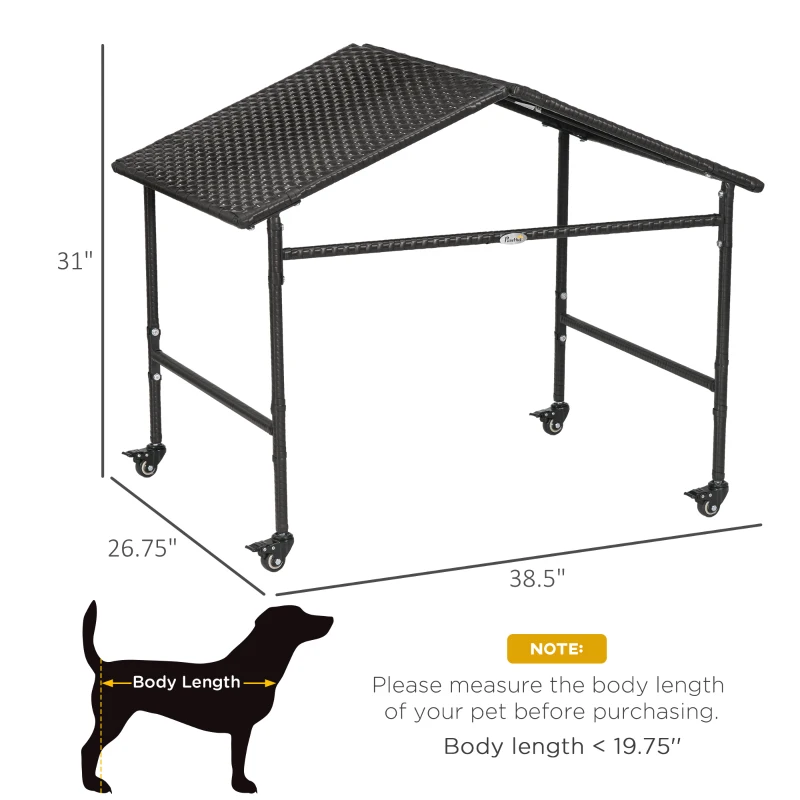 PawHut Outdoor Dog Shelter with Wheels, Portable Wicker Animal Shelter for Small and Medium Sized Dogs, Dark Brown