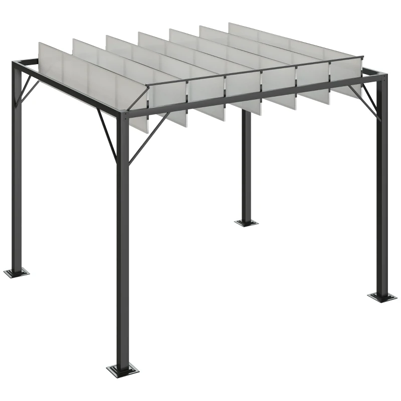 Outsunny Outdoor Louvered Pergola 9.5' x 8' Aluminum Patio Gazebo Sun Shade Shelter with Adjustable Breathable Mesh Roof, White