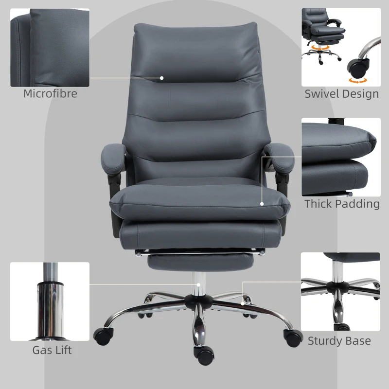 Vinsetto Microfibre Massage Office Chair, Heated Reclining Chair with Footrest, Double-tier Padding, Swivel Wheels, Dark Gray