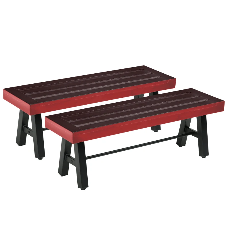 Outsunny 2 Pieces Patio Wooden Bench, Outdoor Garden Bench with Slatted Seat, Front Porch Loveseat for Conservatory, Garden, Poolside, Deck, Brown