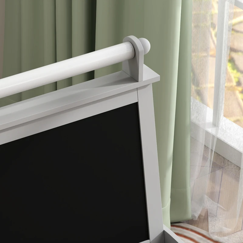 Qaba Double Sided Easel for Kids, Standing Toddler Easel with Paper Roll, Magnetic Whiteboard, Chalkboard & Storage, Gray