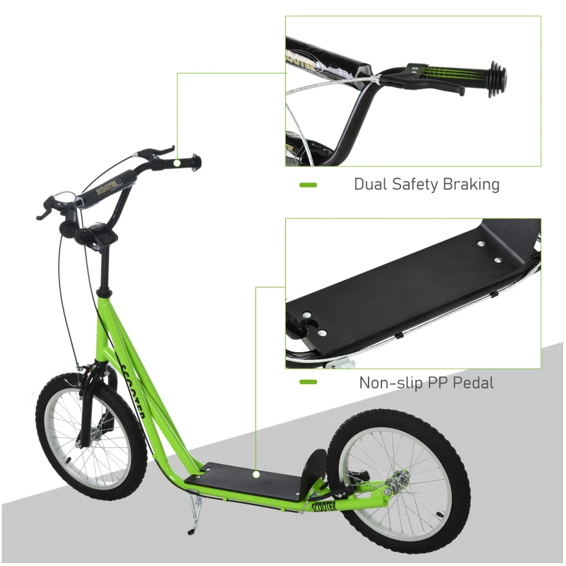Aosom Youth Scooter Kick Scooter for Kids 5+ with Adjustable Handlebar Front and Rear Dual Brakes, Light Green