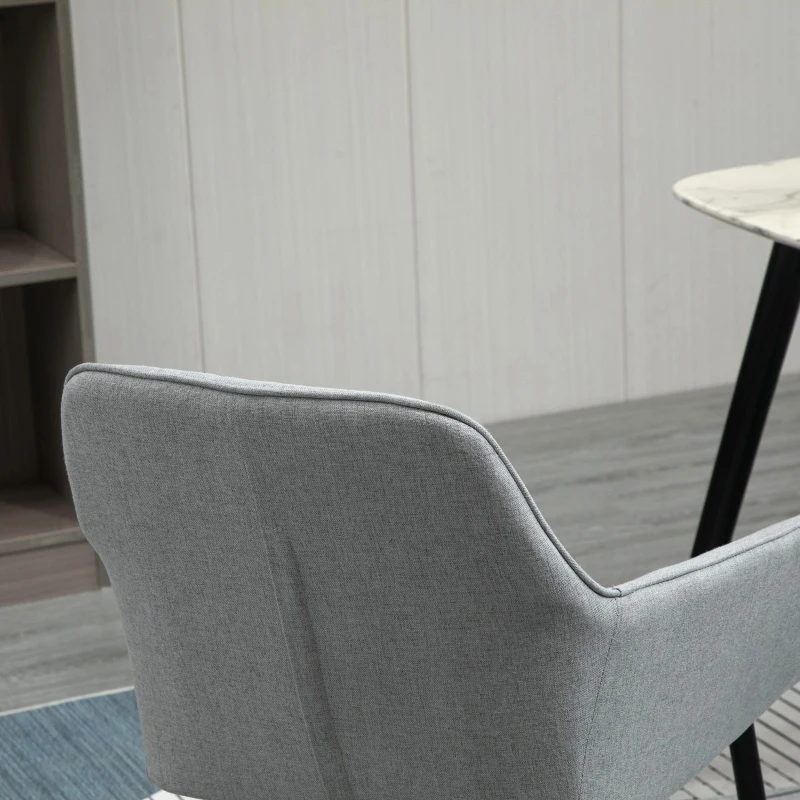 HOMCOM Dining Chairs Set of 2, Upholstered Linen Fabric Accent Chairs with Metal Legs, Light Grey