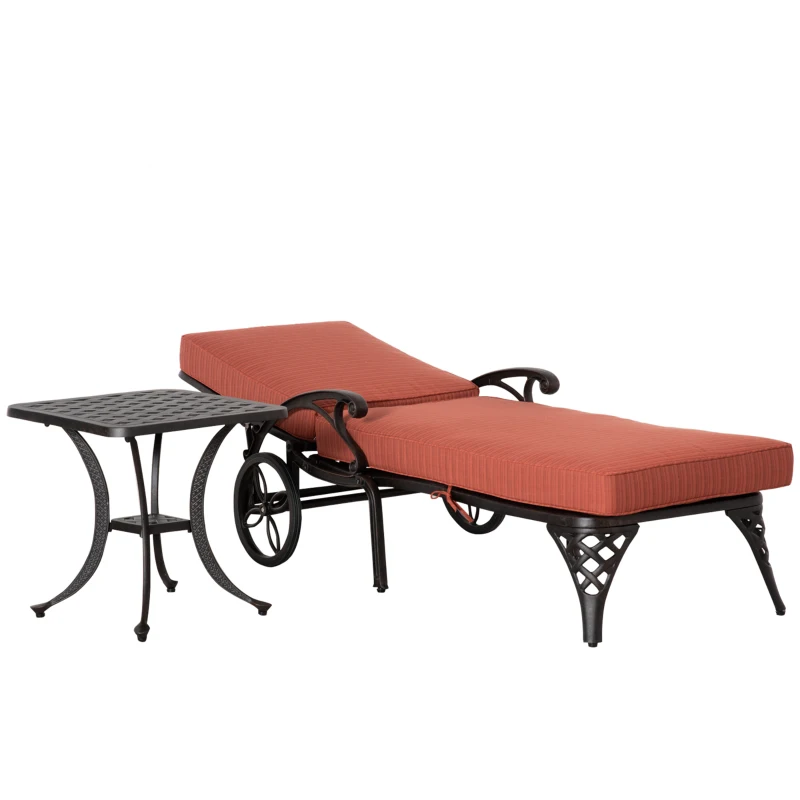 Outsunny Aluminum Adjustable Chaise Lounge Chair, Folding 4-Position Patio Recliner, Wheels, Armrests, Side Table, Cushion for Poolside, Backyard, Deck, Porch Garden, Red