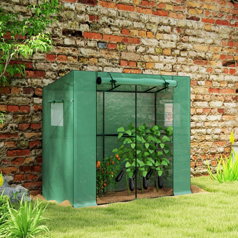 Outsunny Walk-in Portable Greenhouse Small Greenhouse for Outdoors with UV-resistant PE Cover, 6.6' x 2.5' x 5.6' Green