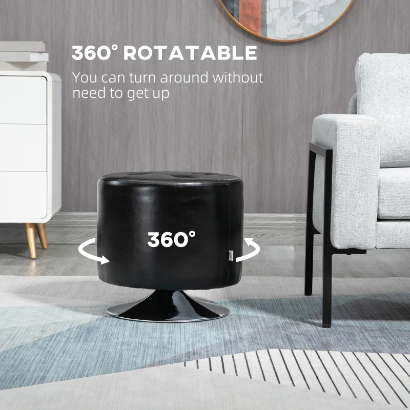 HOMCOM 360° Swivel Foot Stool Round PU Ottoman with Thick Sponge Padding and Solid Steel Base, Black