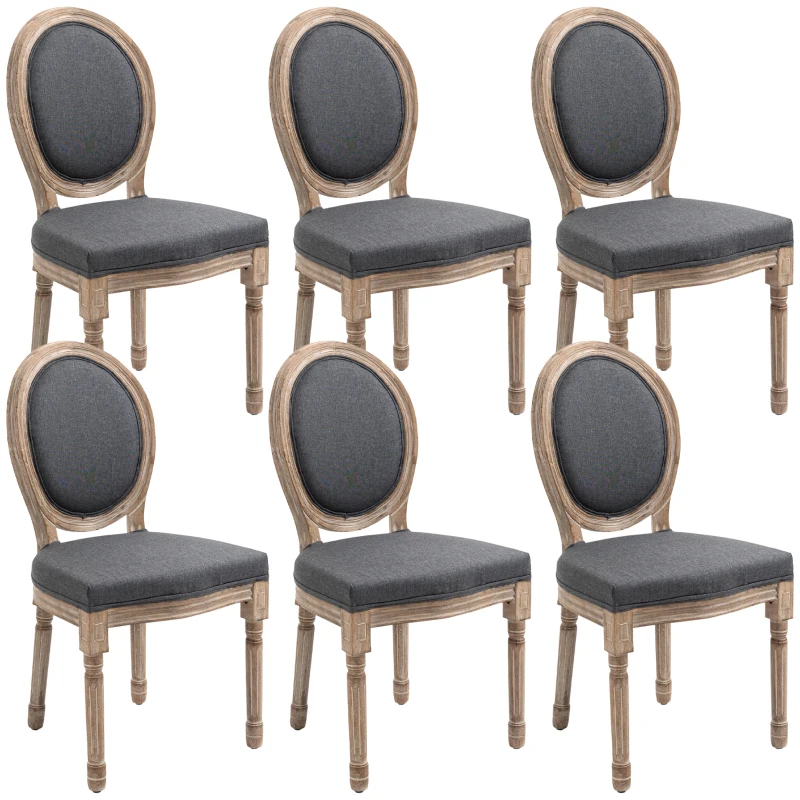 HOMCOM Vintage Armless Dining Chairs Set of 6, French Chic Side Chairs with Curved Backrest and Linen Upholstery for Kitchen, or Living Room, Grey