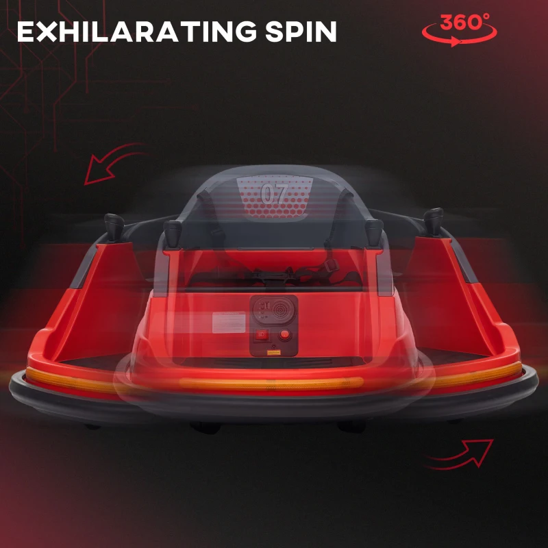 Aosom Bumper Car 12V 360° Rotation Electric Car for Kids, with Remote Control, Lights, Music, for 1.5-5 Years Old, Red