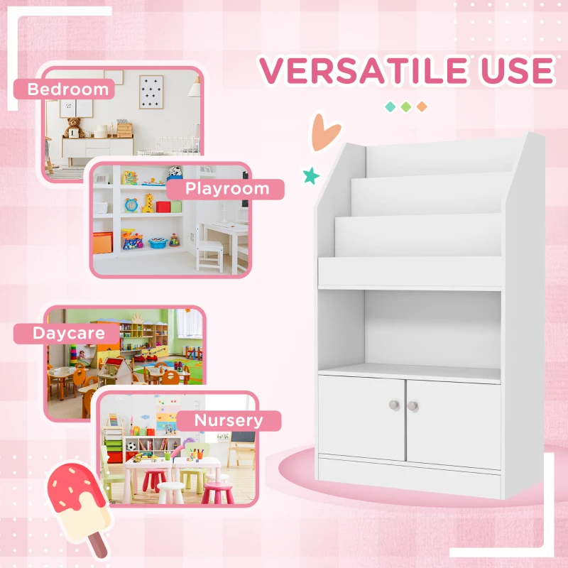 Qaba Toy Storage Organizer Shelf, Kids Bookshelf for Bedroom, Playroom, Nursery, White