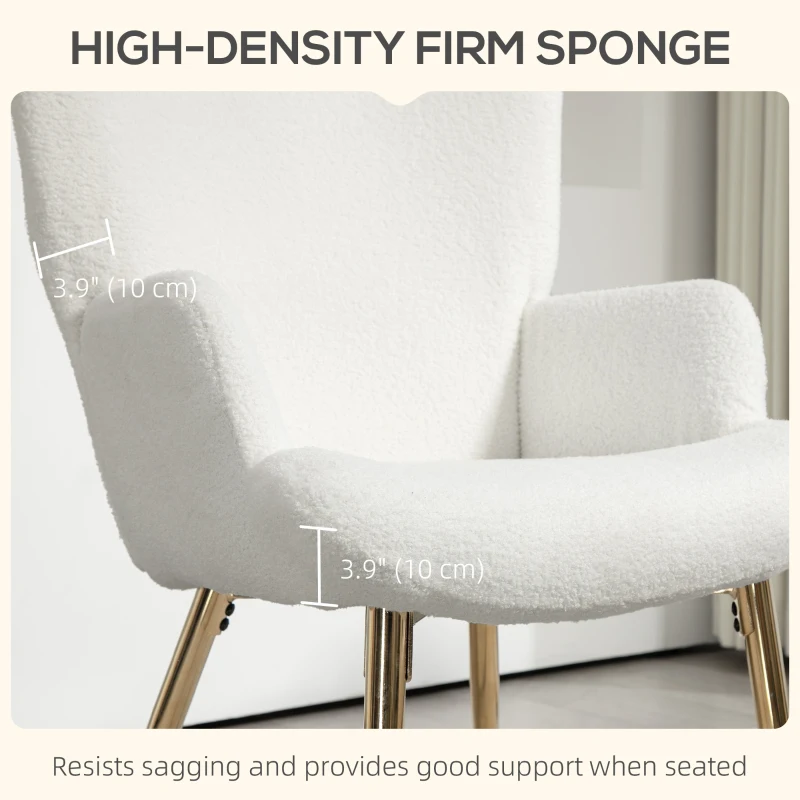 HOMCOM Modern Accent Armchair, Sherpa Boucle Lounge Chair with Metal Legs for Living Room, Bedroom, White