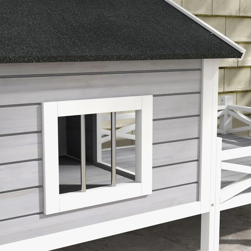 PawHut Small/Medium Dog House with Porch, Gray