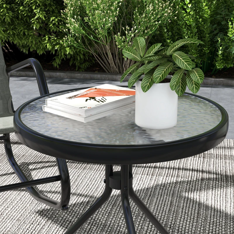 Outsunny Patio Rocking Chairs Set of 2, 3 Pieces Patio Bistro Set with Metal Frame, Breathable Mesh Fabric Seat for Garden, Deck, Grey