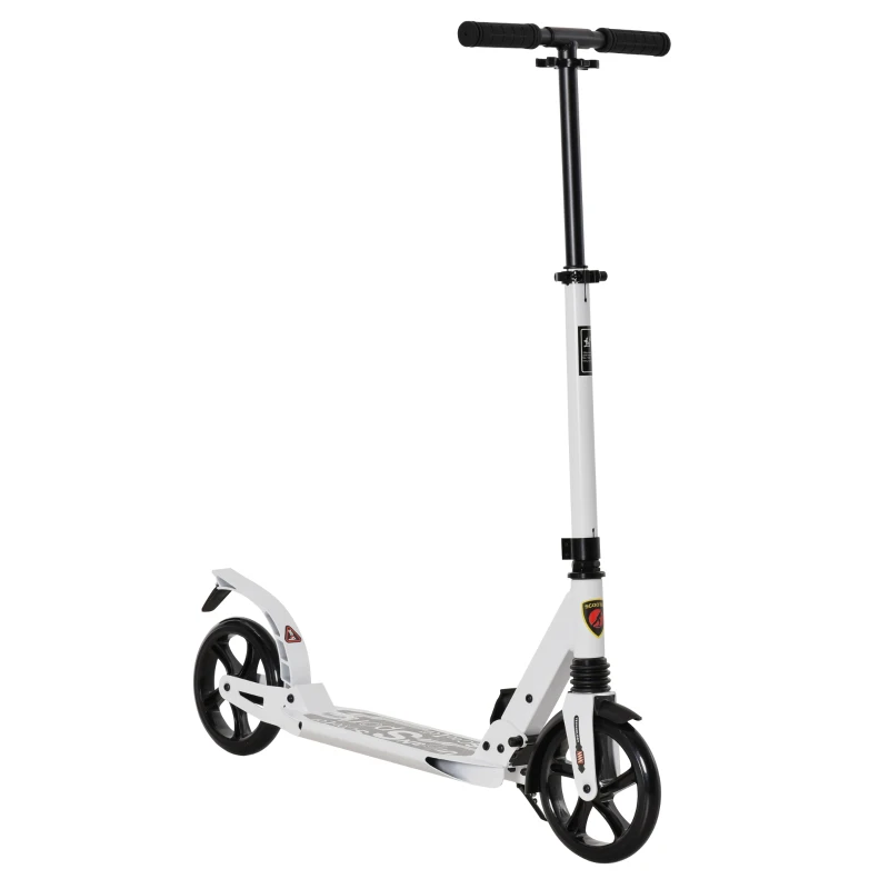 Soozier Foldable Kick Scooter Height Adjustable Ride On Bike with Real Wheel Brake, Dual Shock-Absorbing, Kickstand, and 7.75'' Big Wheels For 14+ Teens Adult, White
