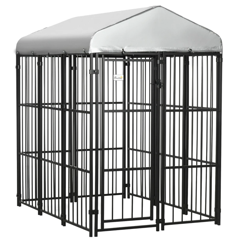PawHut Galvanised Steel Outdoor House Heavy Duty Dog Kennel, Black