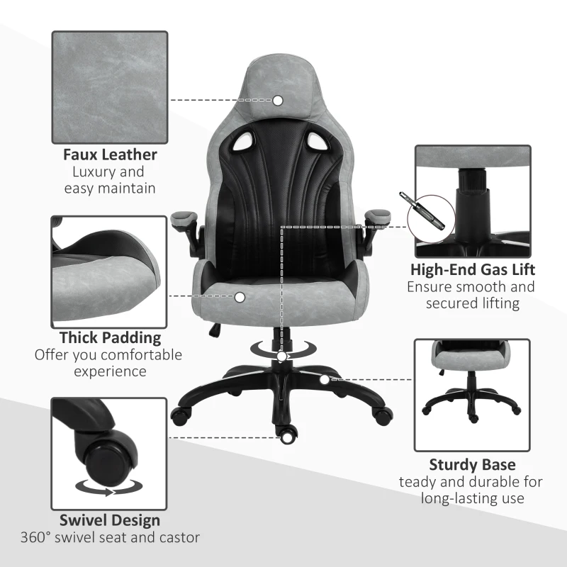 Vinsetto High-Back Gaming Office Chair Swivel Racing Computer Chair with Flip-up Armrests and Adjustable Height