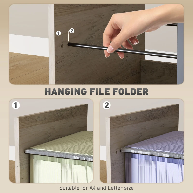 Vinsetto Vertical Filing Cabinet, Tall File Cabinet with 2 Drawers, Hanging Bars for Letter and A4 Size, Distressed Grey